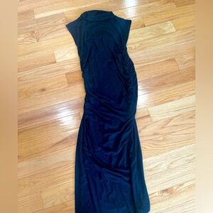 Mock Neck Black Maxi Dress with side scrunch